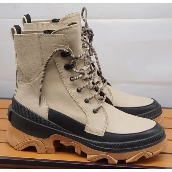 New! Sorel Women's Brex Lug Sole Lace-Up Boots Sandy Tan Black 9 - Picture 3 of 12